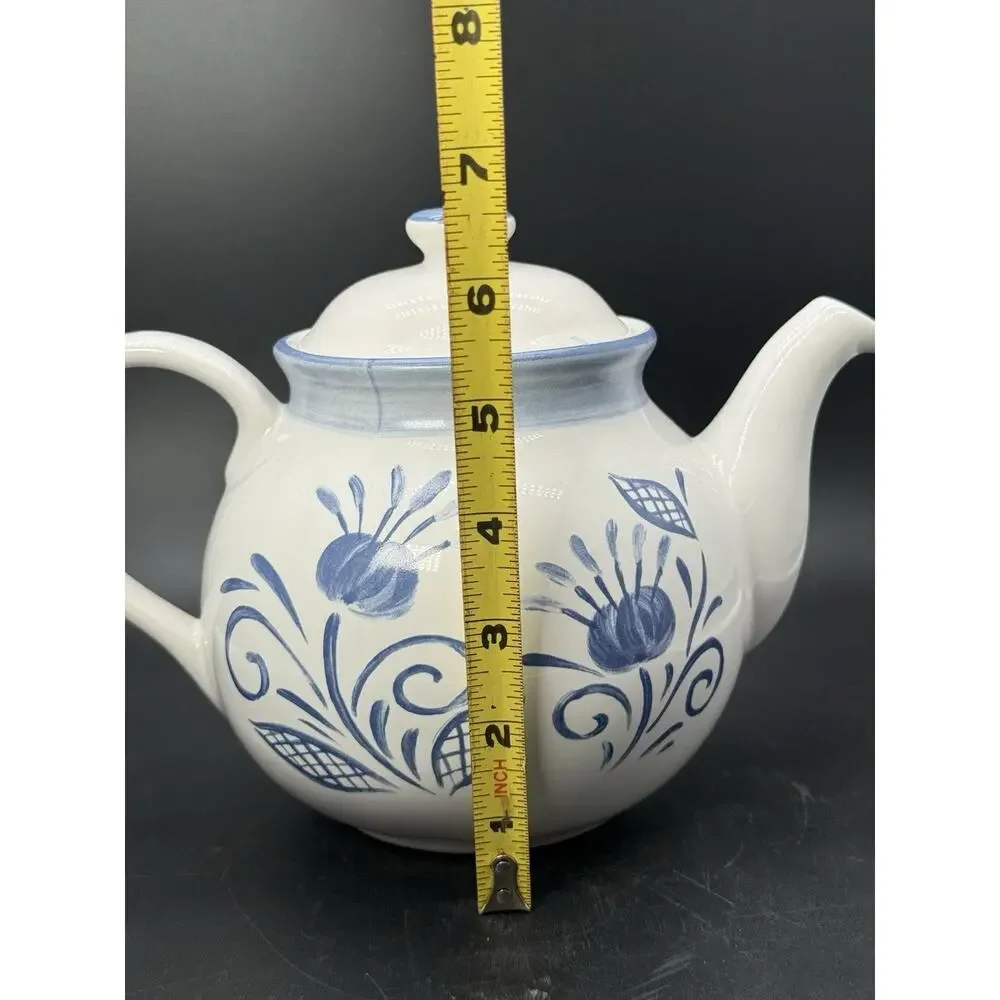 Corelle Coordinates Stoneware Oceanview Teapot Coffee Pot Blue Flower Pattern
